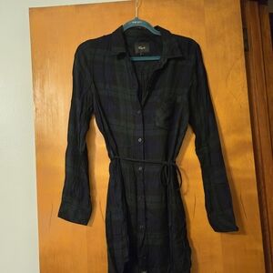Rails Blair Plaid Flannel Shirt Dress Midnight Forest Tie Waist M